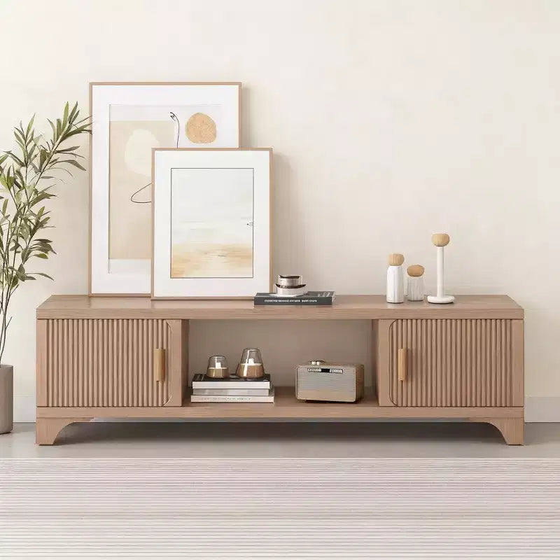 Mobile TV moderno di metà secolo SUGIFT per TV da 55-65 pollici, console multimediale Boho con ante scanalate, armadietti e ripiano aperto