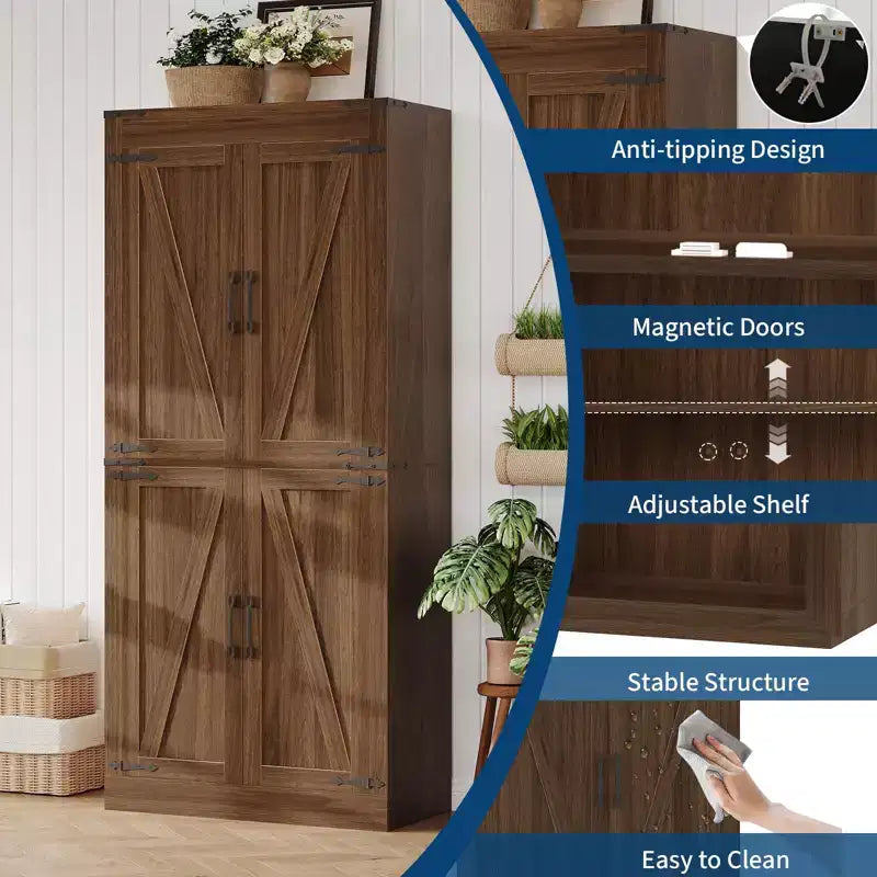 Dispensa da Cucina Alta 71", Mobile Contenitore Indipendente con Ripiani Regolabili, Armadietto in Legno per Bar da Caffè per Soggiorno Cucina
