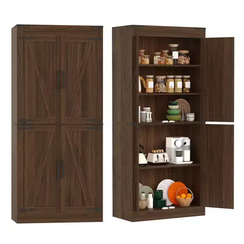 Dispensa da Cucina Alta 71", Mobile Contenitore Indipendente con Ripiani Regolabili, Armadietto in Legno per Bar da Caffè per Soggiorno Cucina