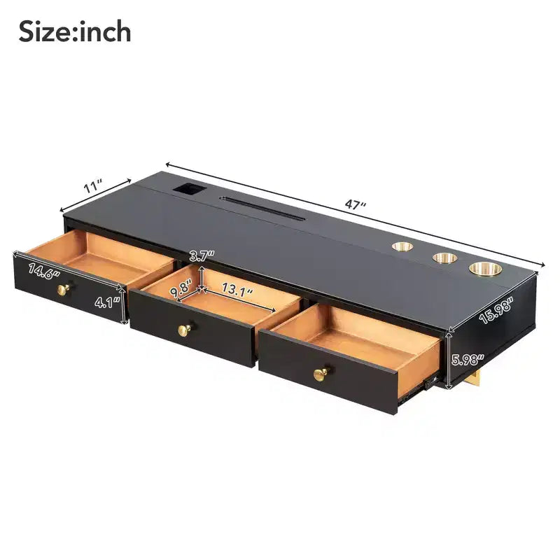 Okak Toeletta Multifunzionale a Parete con Cassetto, Vanity Trucco con Piano in Vetro, Toeletta Compatta per Camera da Letto, Parrucchieri