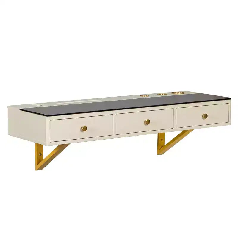 Okak Toeletta Multifunzionale a Parete con Cassetto, Vanity Trucco con Piano in Vetro, Toeletta Compatta per Camera da Letto, Parrucchieri