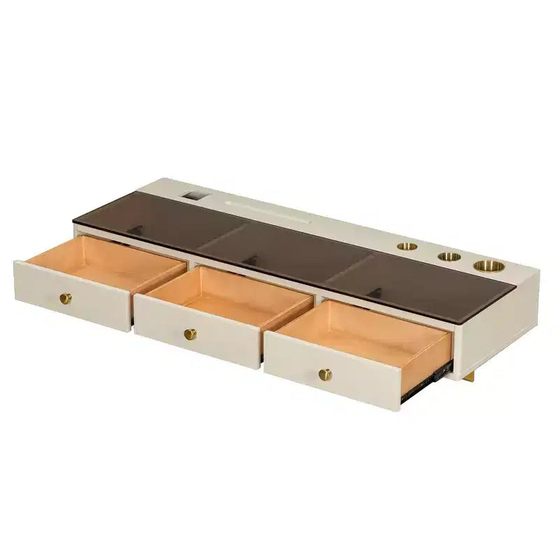 Okak Toeletta Multifunzionale a Parete con Cassetto, Vanity Trucco con Piano in Vetro, Toeletta Compatta per Camera da Letto, Parrucchieri
