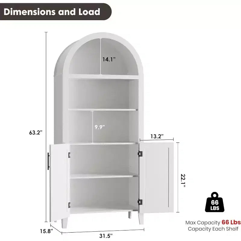 Libreria ad arco con ante - Scaffale a 5 ripiani a giorno con decorazioni in rattan, mobile contenitore moderno per libri per ufficio, soggiorno, biblioteca