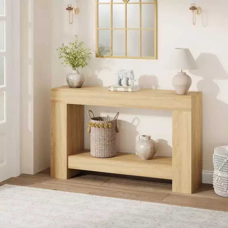 Tavolo Consolle Lungo a 2 Livelli, Tavolo da Divano in Stile Rustico per Ingresso, Dietro al Divano, Corridoio, Soggiorno