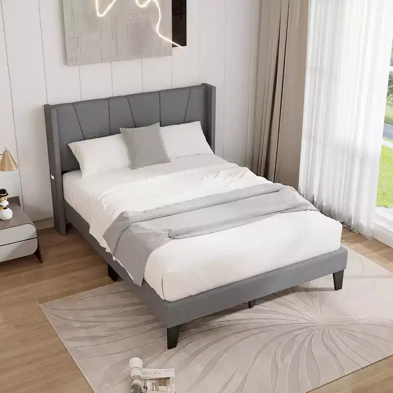 Costway Struttura Letto Imbottita Matrimoniale con Tasche Elastiche Base Materasso Grigia