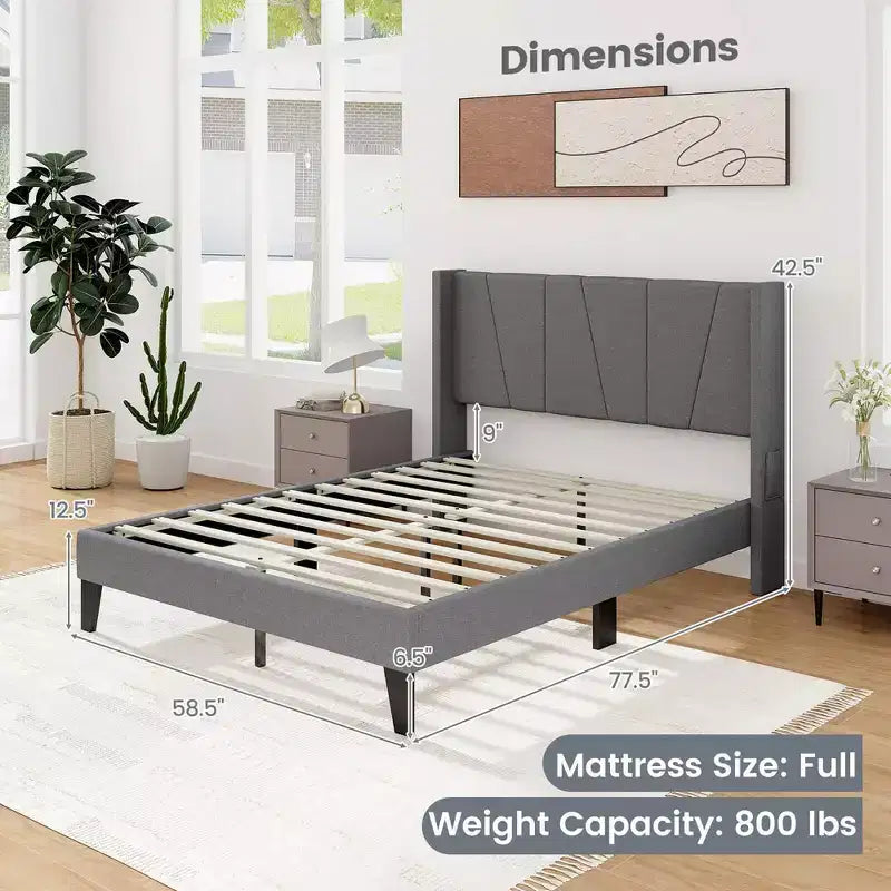 Costway Struttura Letto Imbottita Matrimoniale con Tasche Elastiche Base Materasso Grigia