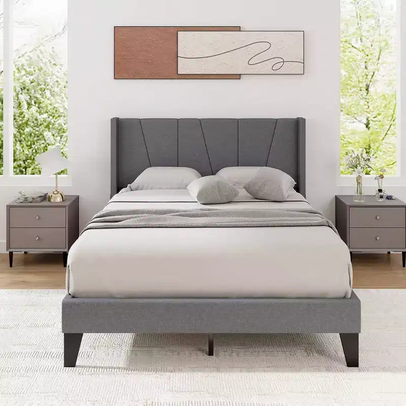 Costway Struttura Letto Imbottita Matrimoniale con Tasche Elastiche Base Materasso Grigia
