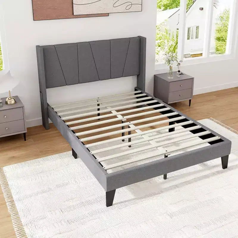 Costway Struttura Letto Imbottita Matrimoniale con Tasche Elastiche Base Materasso Grigia