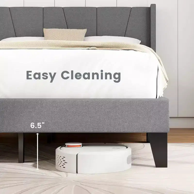 Costway Struttura Letto Imbottita Matrimoniale con Tasche Elastiche Base Materasso Grigia