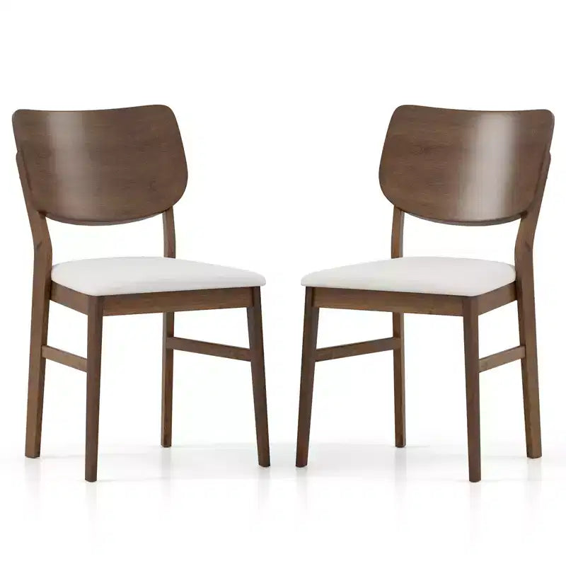 Costway Set di 2 Sedie da Pranzo con Telaio in Legno di Caucciù, Seduta Imbottita e Schienale Curvo per Soggiorno