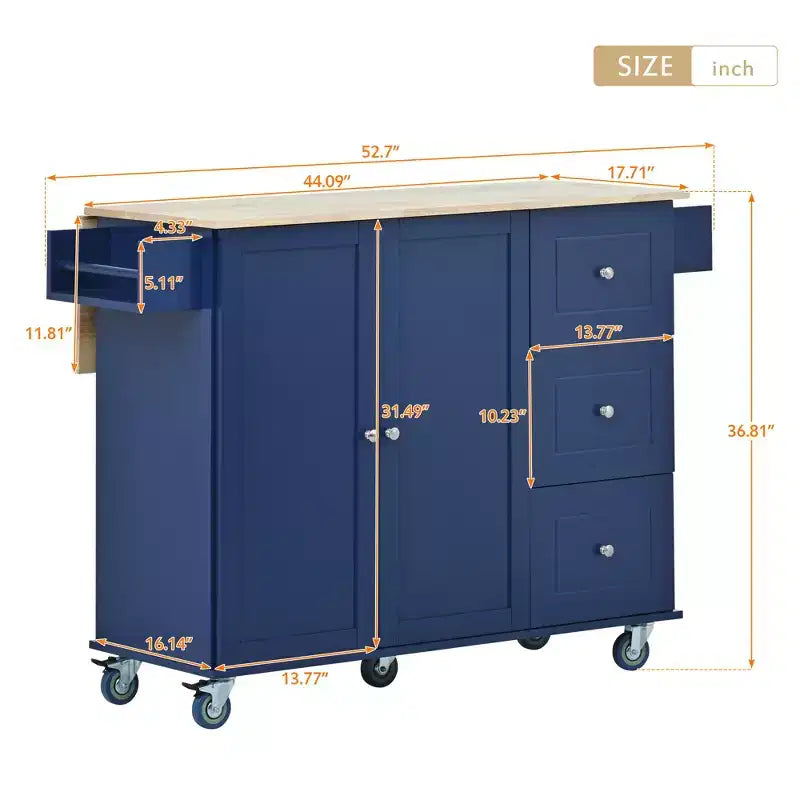 Carrello da Cucina con Piano in Legno e Banco Colazione a Ribalta, Isola da Cucina Mobile su Ruote con Contenitore e Portasciugamani