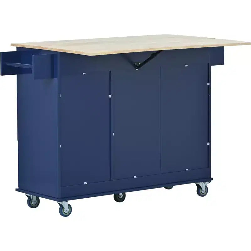 Carrello da Cucina con Piano in Legno e Banco Colazione a Ribalta, Isola da Cucina Mobile su Ruote con Contenitore e Portasciugamani