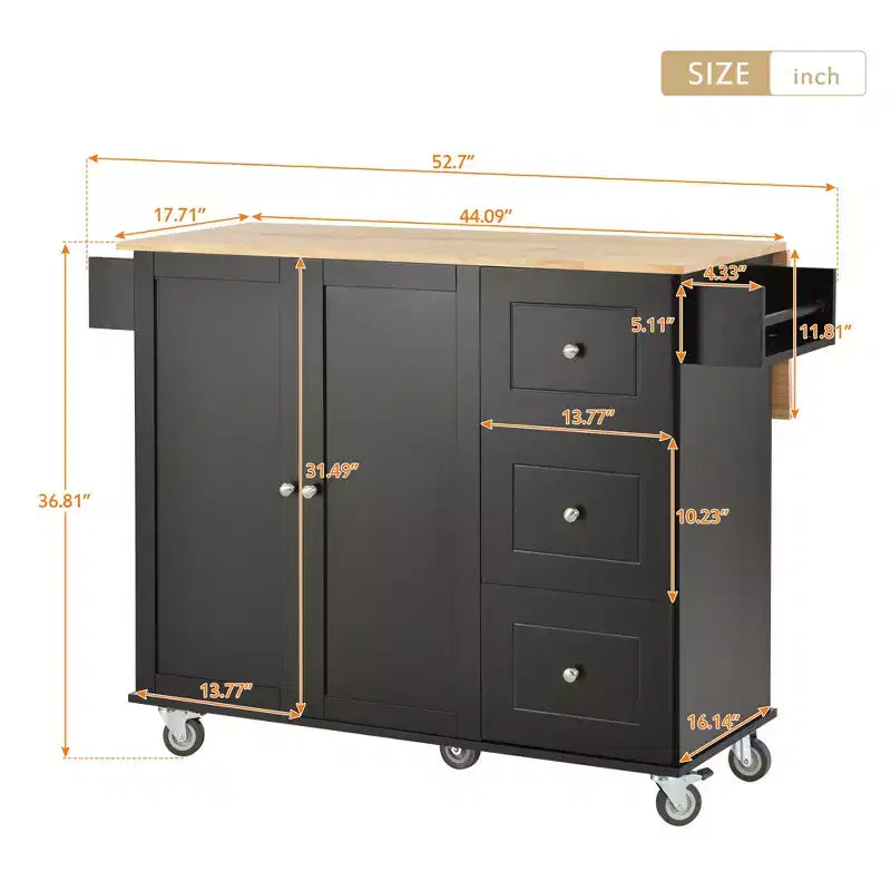 Carrello da Cucina con Piano in Legno e Banco Colazione a Ribalta, Isola da Cucina Mobile su Ruote con Contenitore e Portasciugamani