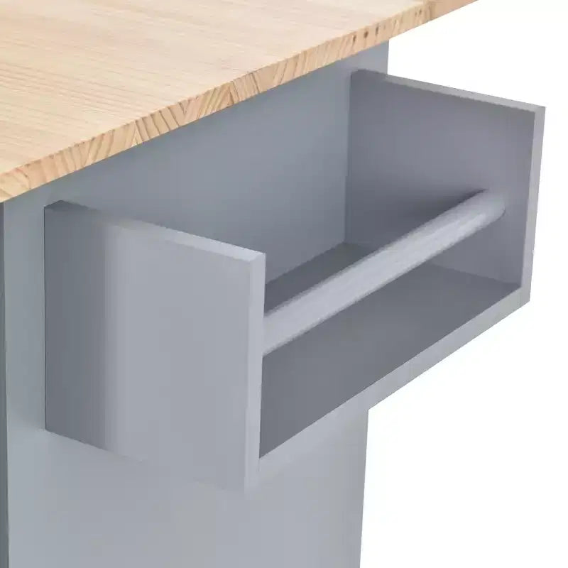 Carrello da Cucina con Piano in Legno e Banco Colazione a Ribalta, Isola da Cucina Mobile su Ruote con Contenitore e Portasciugamani