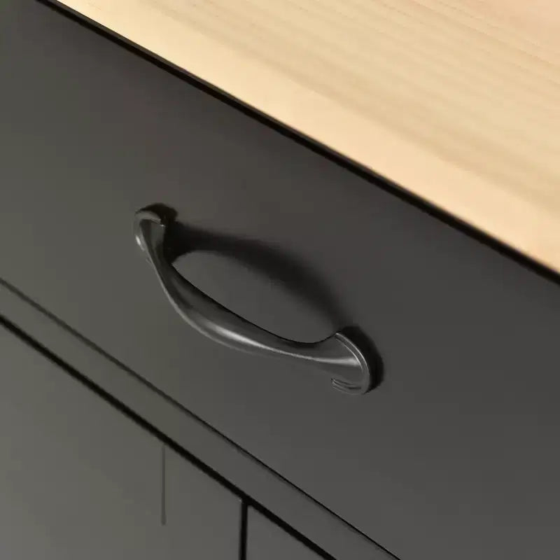 Carrello da Cucina con Ruote con Piano in Legno Massello e Ruote Bloccabili, Larghezza 137,9 cm, Armadietto a 4 Ante e Due Cassetti, Porta Spezie