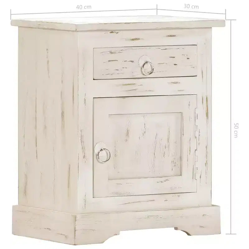 vidaXL Comodino Bianco 40x30x50 cm Legno Massello di Mango