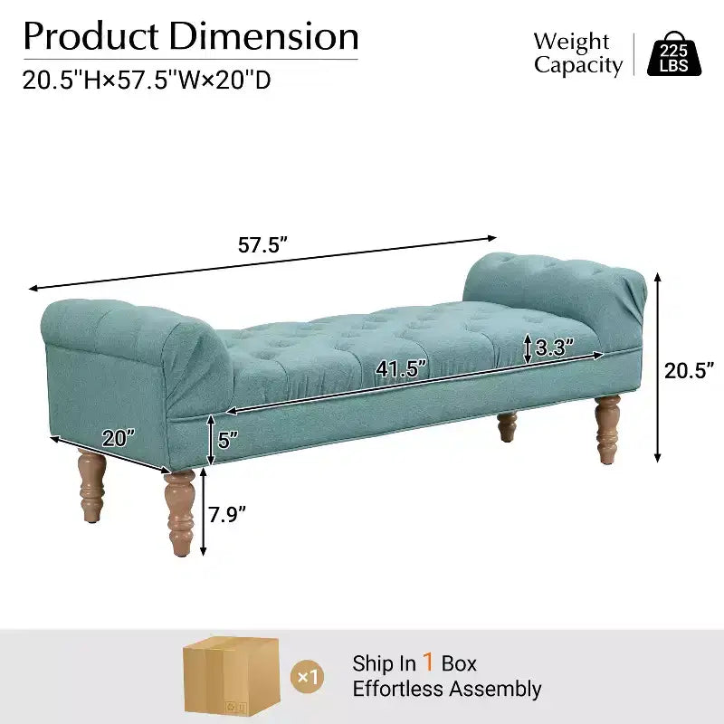 Okak Moderno Pouf Panca Imbottito con Bottoni e Braccioli Arrotondati, Sgabello Ottomano Imbottito per Camera da Letto, Ingresso