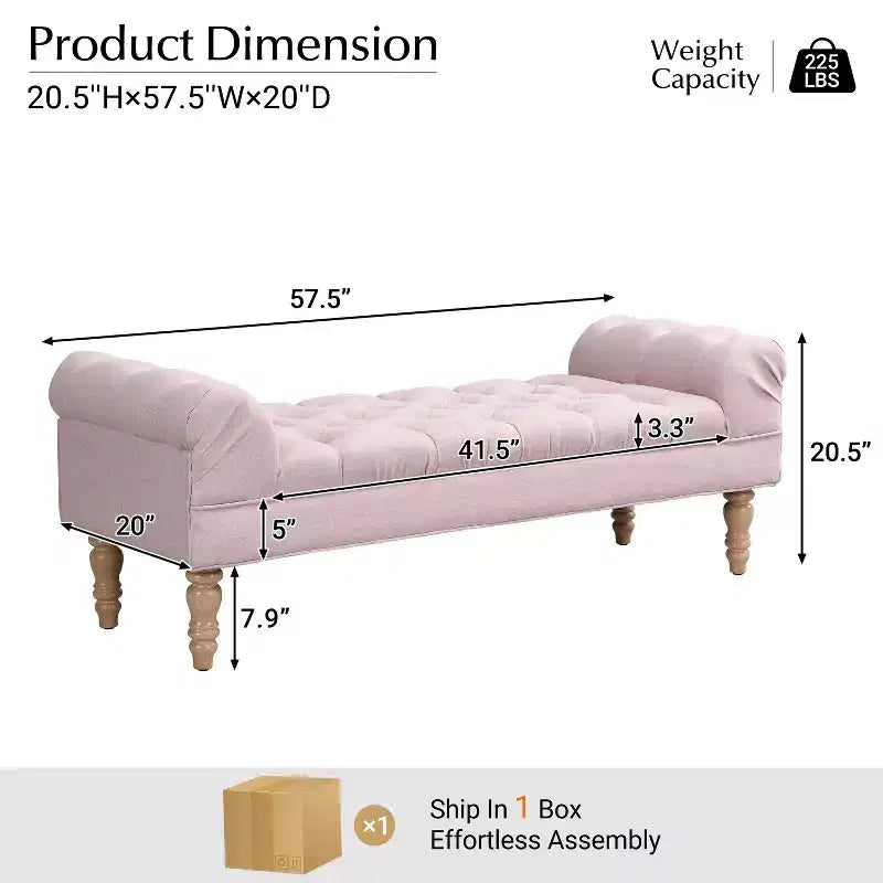 Okak Moderno Pouf Panca Imbottito con Bottoni e Braccioli Arrotondati, Sgabello Ottomano Imbottito per Camera da Letto, Ingresso