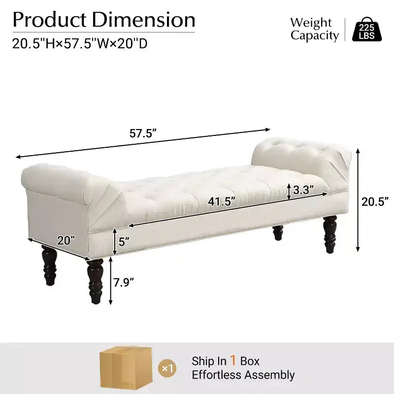 Okak Moderno Pouf Panca Imbottito con Bottoni e Braccioli Arrotondati, Sgabello Ottomano Imbottito per Camera da Letto, Ingresso