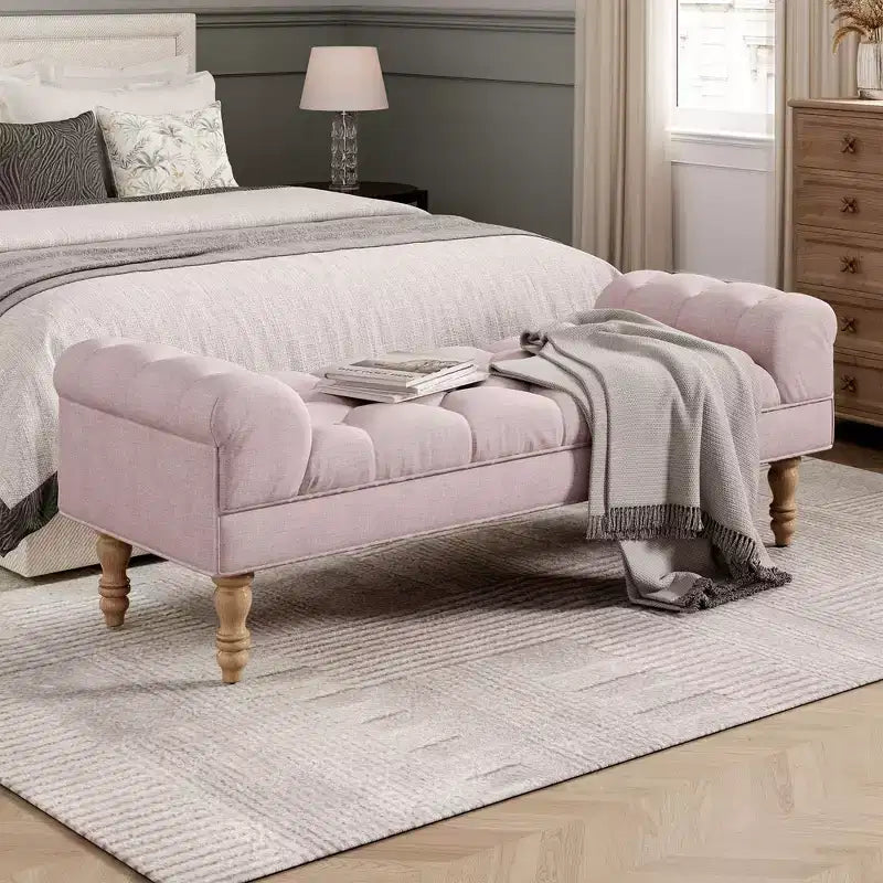 Okak Moderno Pouf Panca Imbottito con Bottoni e Braccioli Arrotondati, Sgabello Ottomano Imbottito per Camera da Letto, Ingresso