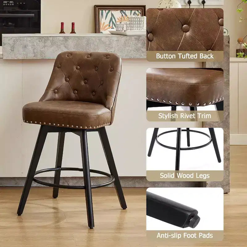 Moderni Sgabelli da Bar Girevoli Set da 2, Imbottiti, Poggiapiedi, Schienale e Gambe in Metallo, Sgabelli da Bar Moderni ad Altezza Bancone per Bar, Isola della Cucina