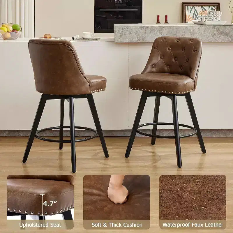 Moderni Sgabelli da Bar Girevoli Set da 2, Imbottiti, Poggiapiedi, Schienale e Gambe in Metallo, Sgabelli da Bar Moderni ad Altezza Bancone per Bar, Isola della Cucina