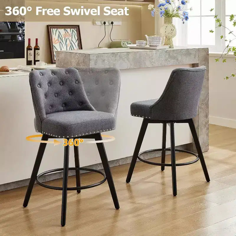 Moderni Sgabelli da Bar Girevoli Set da 2, Imbottiti, Poggiapiedi, Schienale e Gambe in Metallo, Sgabelli da Bar Moderni ad Altezza Bancone per Bar, Isola della Cucina