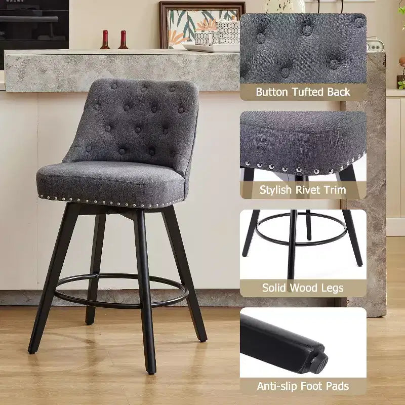 Moderni Sgabelli da Bar Girevoli Set da 2, Imbottiti, Poggiapiedi, Schienale e Gambe in Metallo, Sgabelli da Bar Moderni ad Altezza Bancone per Bar, Isola della Cucina