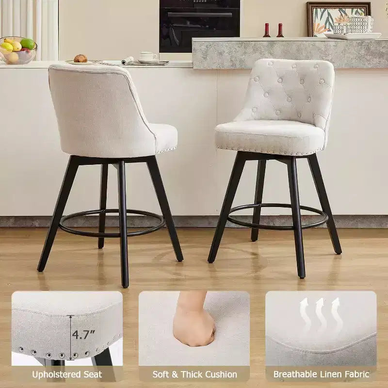 Moderni Sgabelli da Bar Girevoli Set da 2, Imbottiti, Poggiapiedi, Schienale e Gambe in Metallo, Sgabelli da Bar Moderni ad Altezza Bancone per Bar, Isola della Cucina