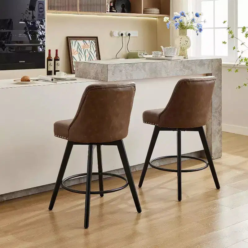 Moderni Sgabelli da Bar Girevoli Set da 2, Imbottiti, Poggiapiedi, Schienale e Gambe in Metallo, Sgabelli da Bar Moderni ad Altezza Bancone per Bar, Isola della Cucina