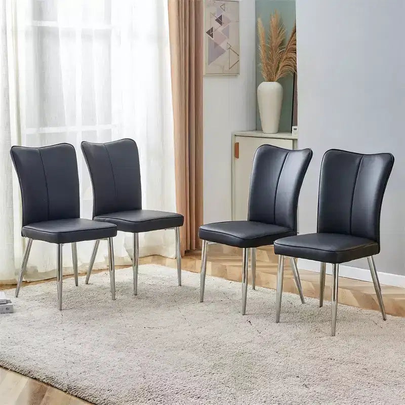 Set di 4 sedie da pranzo, sedie da pranzo moderne minimaliste imbottite con schienale e gambe in metallo nere