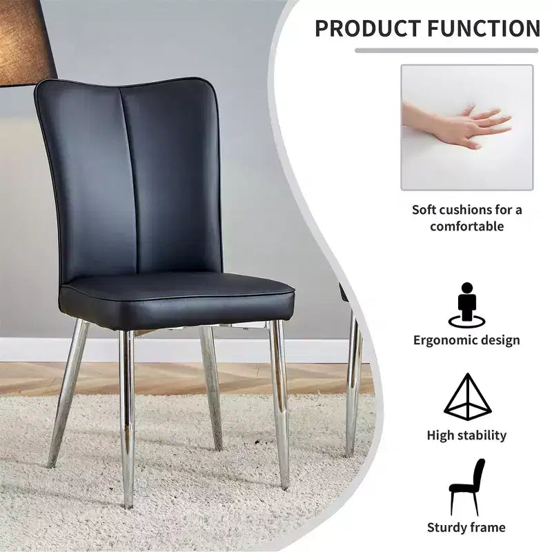 Set di 4 sedie da pranzo, sedie da pranzo moderne minimaliste imbottite con schienale e gambe in metallo nere