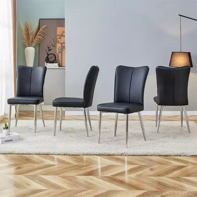 Set di 4 sedie da pranzo, sedie da pranzo moderne minimaliste imbottite con schienale e gambe in metallo nere