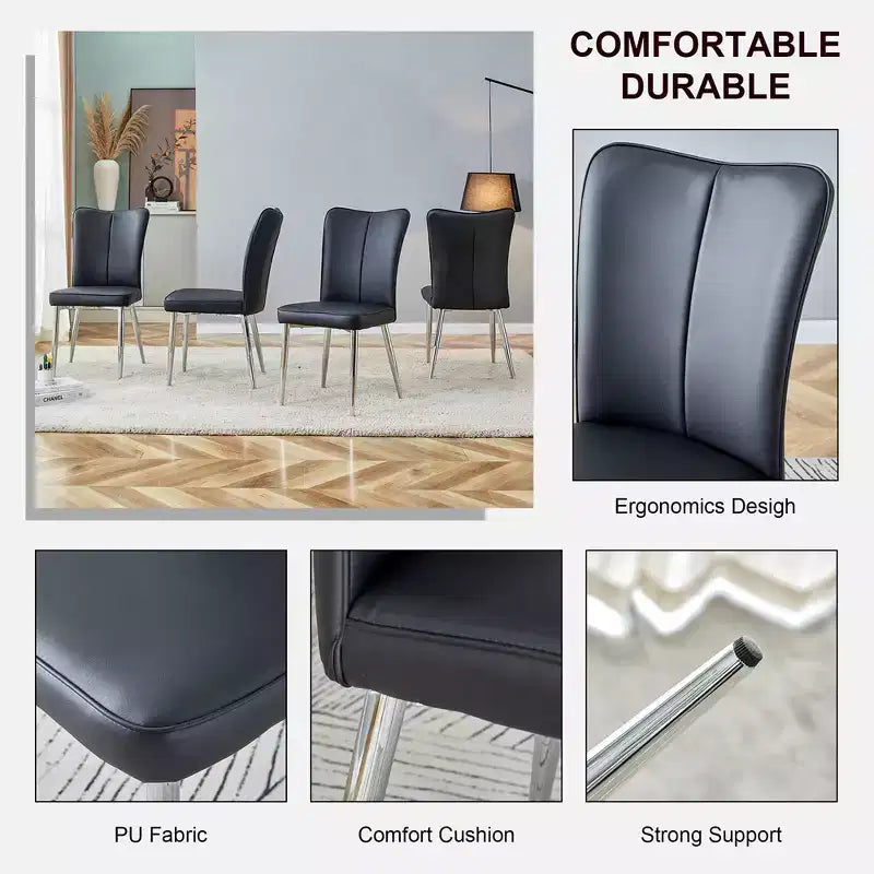 Set di 4 sedie da pranzo, sedie da pranzo moderne minimaliste imbottite con schienale e gambe in metallo nere