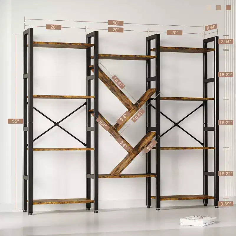 Librerie a 4 ripiani, Grandi Librerie in Legno, Scaffali a giorno per Soggiorni e Camere da Letto, Libreria Moderna con Struttura in Metallo, Marrone.