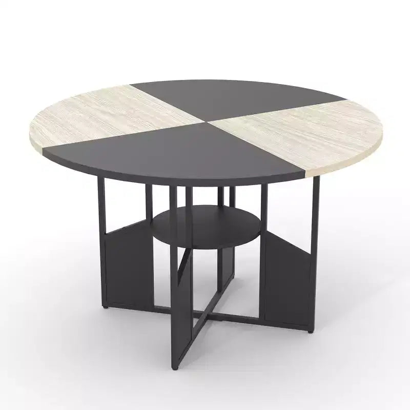 Tavolo da Pranzo Rotondo per 4-6 Persone - Tavolo da Cucina Circolare Modern Farmhouse in Legno con Ripiano Contenitore, Piano del Tavolo Impermeabile, Mobili per Angolo Colazione