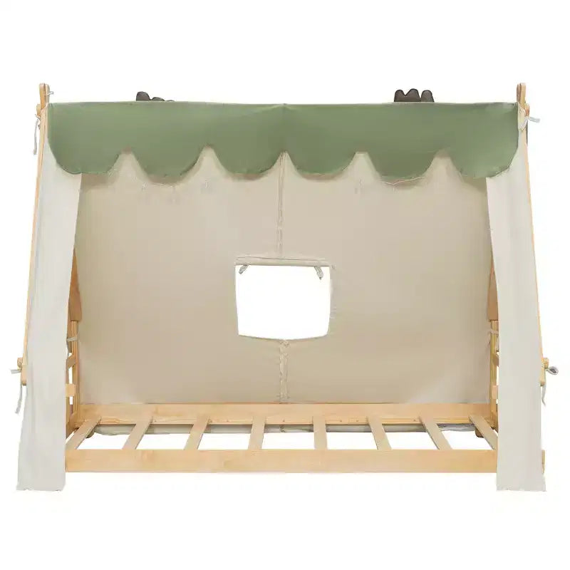 Letti a baldacchino a forma di casa Okak Twin/Full con tenda e decorazioni luminose, telaio letto a piattaforma per bambini, ragazzi, nessuna molla necessaria