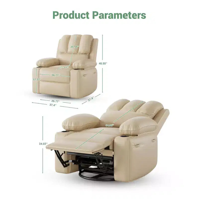 Poltrona reclinabile massaggiante per adulti, girevole a dondolo con funzione riscaldante, pelle PU, telecomando, portabicchieri, tasca laterale, poltrona reclinabile ampia per soggiorno, camera da letto