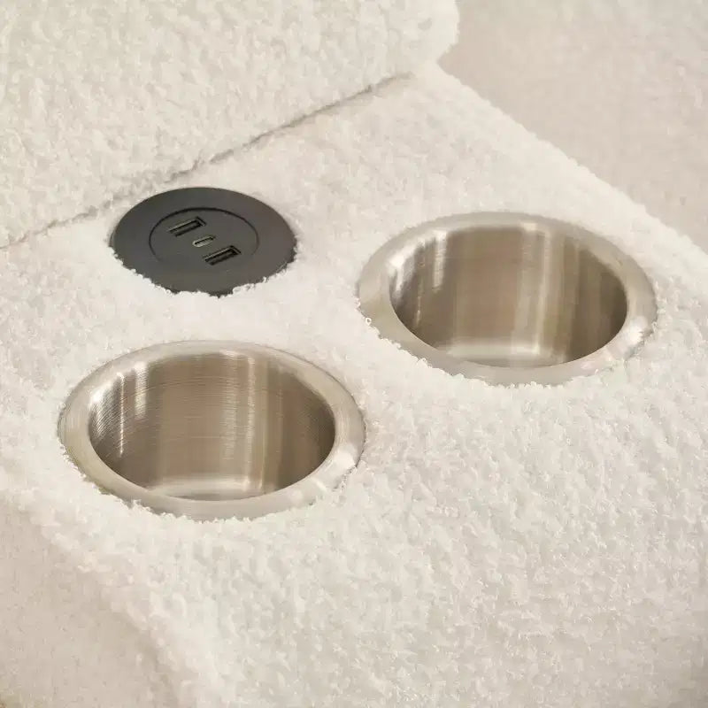 MAYEERTY 92 pollici Divano angolare in tessuto Teddy di alta qualità con console centrale e tavolino da caffè per soggiorno e appartamenti, colore bianco