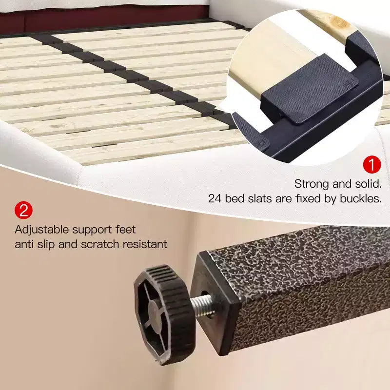 Letto a piattaforma imbottito king size Whisen, struttura in metallo e legno massello con testiera in velluto dalla forma speciale