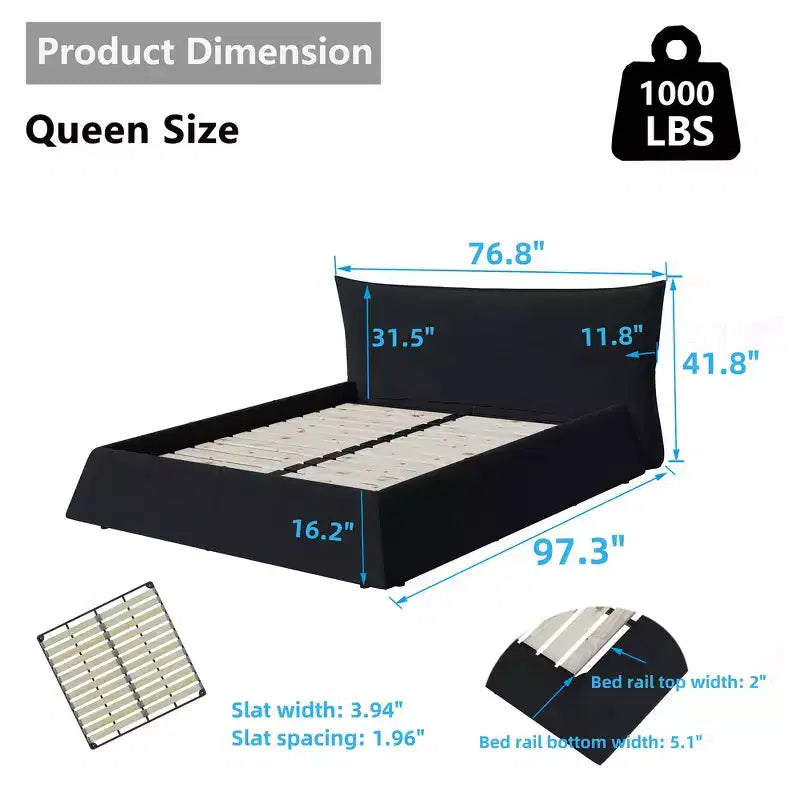 Letto a piattaforma imbottito king size Whisen, struttura in metallo e legno massello con testiera in velluto dalla forma speciale