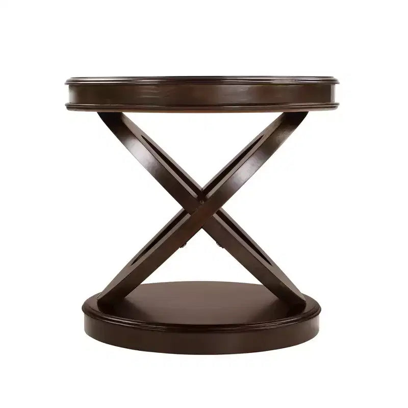 Tavolino rotondo in legno stile retrò Luxystar con base a X per sala da pranzo o soggiorno, color espresso