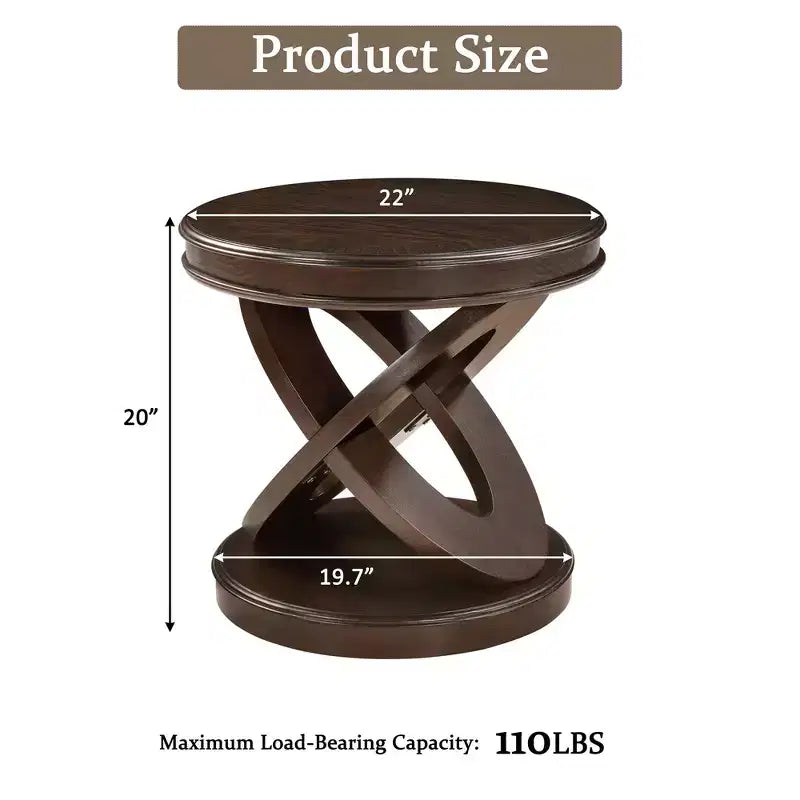 Tavolino rotondo in legno stile retrò Luxystar con base a X per sala da pranzo o soggiorno, color espresso