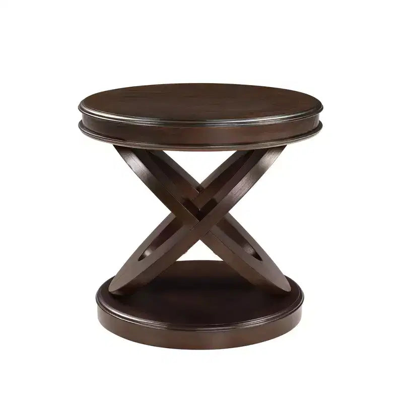 Tavolino rotondo in legno stile retrò Luxystar con base a X per sala da pranzo o soggiorno, color espresso