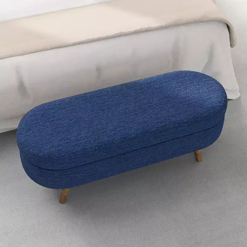 TUYOHW 43.5 Panca ottomana ovale in tessuto con contenitore, panca contenitore imbottita con gambe in legno di gomma, poggiapiedi ottomano per soggiorno, camera da letto, ingresso