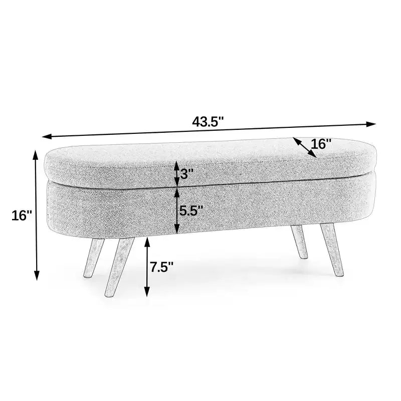 TUYOHW 43.5 Panca ottomana ovale in tessuto con contenitore, panca contenitore imbottita con gambe in legno di gomma, poggiapiedi ottomano per soggiorno, camera da letto, ingresso