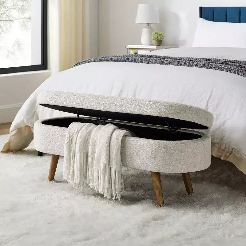 TUYOHW 43.5 Panca ottomana ovale in tessuto con contenitore, panca contenitore imbottita con gambe in legno di gomma, poggiapiedi ottomano per soggiorno, camera da letto, ingresso