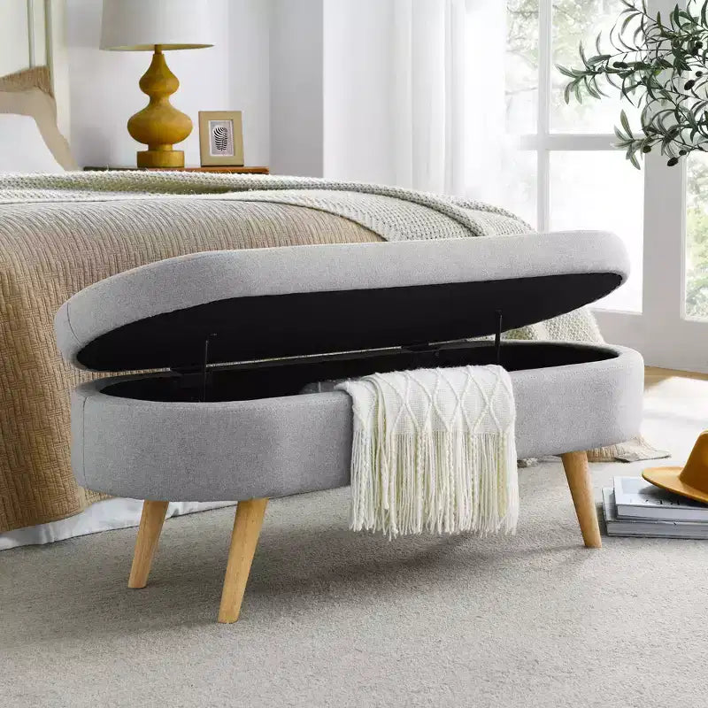 TUYOHW 43.5 Panca ottomana ovale in tessuto con contenitore, panca contenitore imbottita con gambe in legno di gomma, poggiapiedi ottomano per soggiorno, camera da letto, ingresso