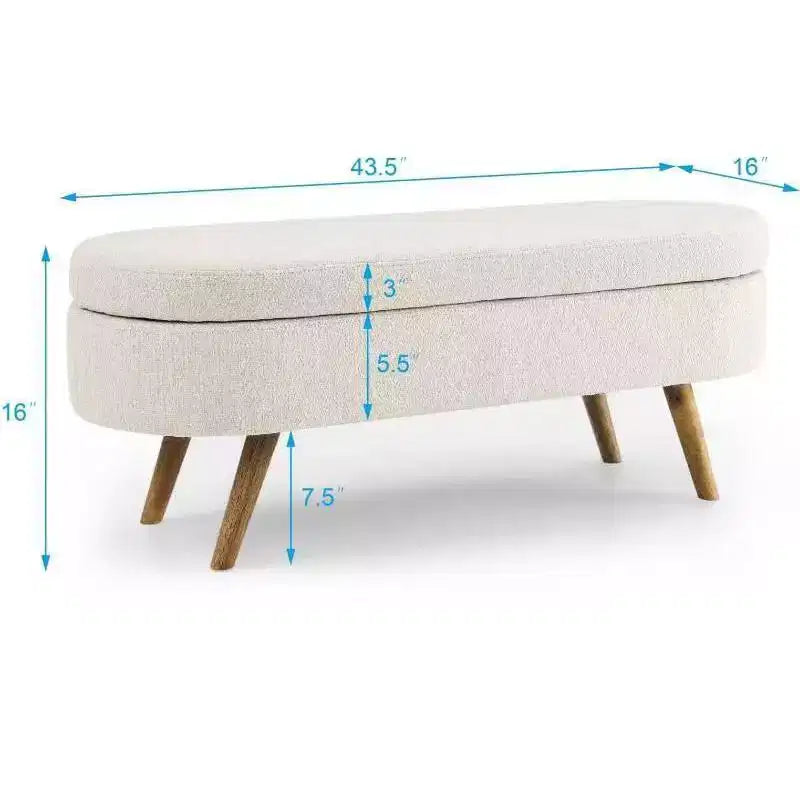 TUYOHW 43.5 Panca ottomana ovale in tessuto con contenitore, panca contenitore imbottita con gambe in legno di gomma, poggiapiedi ottomano per soggiorno, camera da letto, ingresso