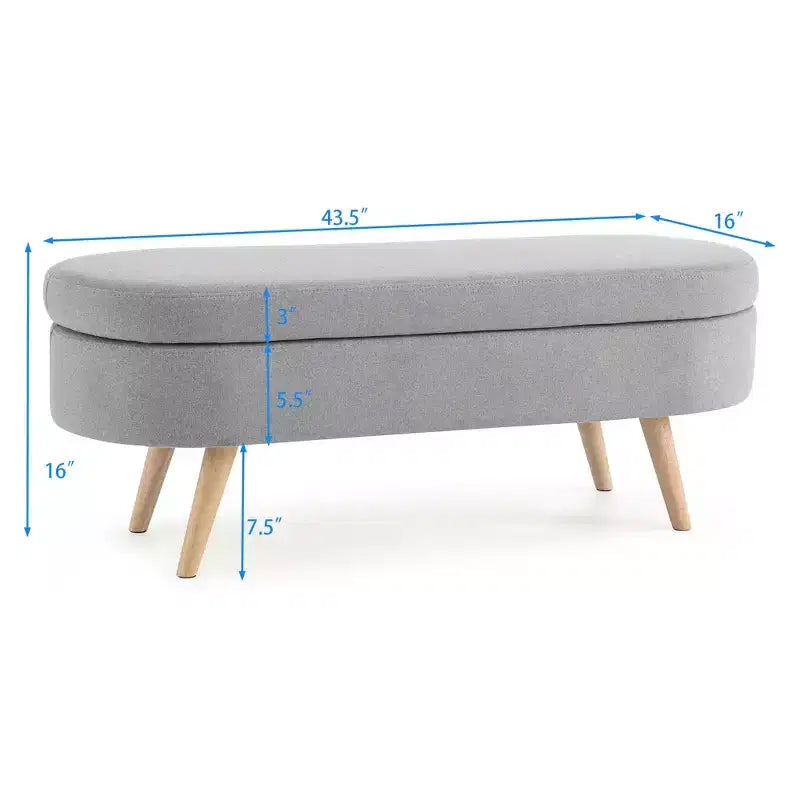 TUYOHW 43.5 Panca ottomana ovale in tessuto con contenitore, panca contenitore imbottita con gambe in legno di gomma, poggiapiedi ottomano per soggiorno, camera da letto, ingresso